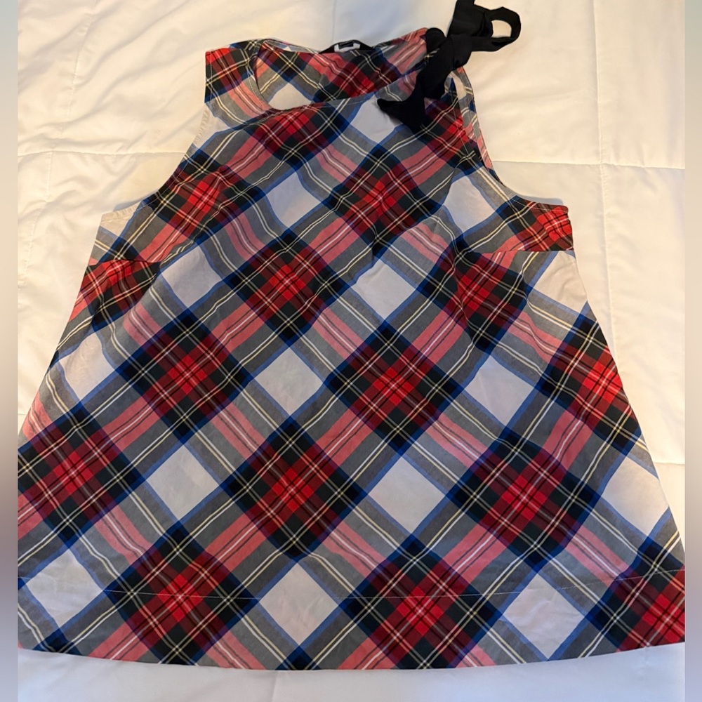 JCrew Christmas Holiday Plaid Shell Cotton with bow top